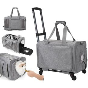 Airline Pet Carrier with Wheels - Large Mesh Ventilation, Privacy Cover & Detachable Wheels for Cats/Dogs Up to 30 lbs, TSA Approved