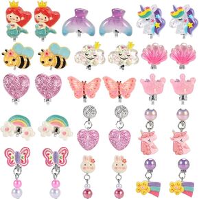 15 Pairs Clip on Earrings for Girls 4-6 10-12, Cute Kids Clip on Earrings for Teens Girls, Little Girl Toddler Earring Ages 5-7 8-12 Hypoallergenic