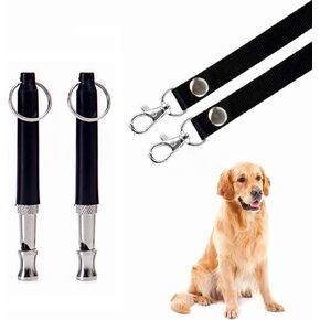 Dog Whistle to Stop Barking, Adjustable Pitch Ultrasonic Training Tool Silent Bark Control for Dogs-2 Free Lanyard Strap with Pack of 2 PCS Pet Whistle (Black)