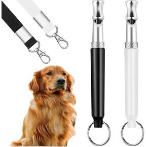 Dog Whistle to Stop Barking Neighbors Dog, Adjustable Ultrasonic Silent Dog Whistle, Professional Recall Dog Training Whistles, with Lanyard (Black and White) 2 Pack Dog Whistle.