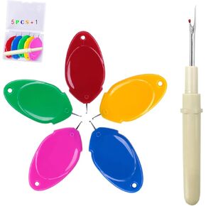 meeggrace Needle Threader, Small Needle Eye Threader Tool, Easy Threader for Machine and Hand Sewing, Fast and Precise Threading, Ideal for Needlework, with Transparent Box, 5 Colors in A Box(6PCS)