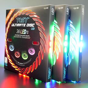 3 of TOSY Frisbee 36 LEDs, Extremely Bright, Smart Modes, Auto Light Up, Rechargeable, Perfect Birthday & Camping Gift for Men/Boys/Teens/Kids, 175g frisbees