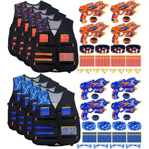 Kids Party Supplies Favor Kit for Nerf - 8 Toys Foam Dart Guns, 8 Tactical Vests, 160 Soft-Tip Darts, 8 Protective Goggles & Masks, Wristbands – for Boys Birthday Parties, Outdoor Games
