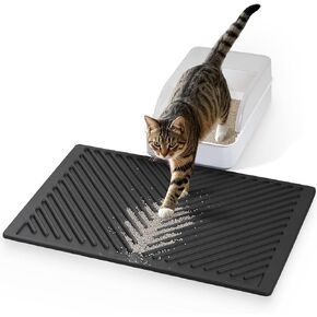 Silicone Cat Litter Mat 24"x15", Waterproof Rubber Trapping Mat for Kitty Litter box, Easy to Clean, Non-Slip, Soft on Paws Cat Matt for Floor, Gray