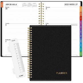 SUNEE Academic Planner 2025-2026 Weekly and Monthly, July 2025-June 2026, 6.4"x8.3", Tabs, Note Pages, Pockets, Bookmark, Flexible Cover, Spiral Binding, Black