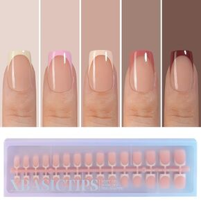 Misssix Xbasictips French Tip Press on Nails ، 150 Pcs Short Square Equip French Gel Ships ، Gole Soft على شكل ملف No File No Fake Nails لتصميمات تمديد DIY ، 15 أحجام