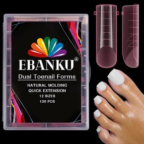 أشكال الأظافر Ebanku Poly Gel للأصابع ، أشكال مزدوجة مربعة وردية طويلة لتمديد الأظافر Pedi Poly Gels Toe Tips Tips Tips ، 120pcs 12 أحجام