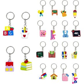 60Pack School Themed Party Favor Keychains for Kids, Cute Stationery Keychain for Classroom Treasure Box Prizes, Carnival Prizes, Goodie Bag Stuffers Supplies, Birthday Party Favor Gift, 20 Styles