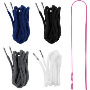 4 PCS Drawstring Cords Replacement Drawstrings with Easy Threader Hoodie Drawstring Replacement Drawstring Cord for Sweatpants Shorts Pants Jackets Coats (Black, Blue, Grey, White)