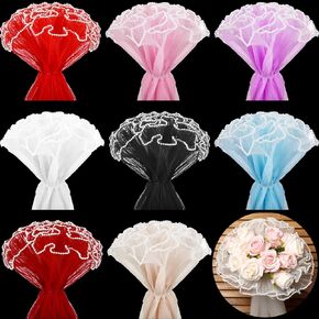 Gilprop 8 PCS Flower Rapping Mesh Paper ، 11 بوصة × 4 ياردة متموجة لؤلؤة الحافة التجاعيد باقة زهرة التغليف مزوّد بائع الزهور للهدايا لأم عيد الحب (Multicolor)