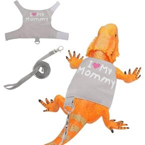 Bearded Dragon Leash, Adjustable Cute Lizard Reptiles Harness, Bearded Dragon Harness, Escape-Proof Harness Clothes for Walkings Outdoor, Black, 1 Set