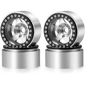RC 1.9 Inch Beadlock Wheels Rims 4Pcs for TRX4 SCX10 Upgrade 1/10 RC Crawler, Titanium&Black