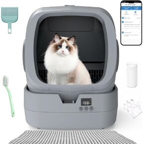 التنظيف الذاتي لصندوق القمامة التلقائي - التحكم في التطبيق ومراقبة الأوزان - 86L Ultra -Quiet ، Multi -CAT - Smart Health Monitor ، Ament Pinch ، صندوق القمامة التنظيف الذاتي