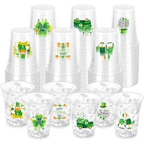 100 Pcs St. Patrick's Day Party Cups,12 oz St. Patrick Disposable Clear Plastic Cups Irish Green St Patrick's Day Party Lucky Clover Cups for St. Patrick Irish Birthday Party Irish Party Supplies in Kuwait
