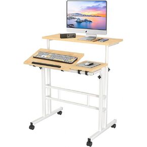 VECELO Small Mobile Standing Desk 24 Inch, Adjustable Height Portable Stand Up Desk with Wheels Computer Workstations, Rolling Laptop Cart, Oak in Saudi Arabia