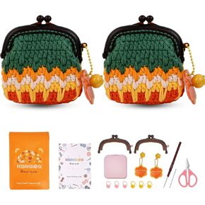 Kanaloa Crochet Kits للمبتدئين - حاكمة DIY المصنوعة يدويًا مع خيوط ، خطاف ، دروس فيديو - هدايا لطيفة للبالغين ، النساء - Mini Vintage Wallet Coin Chang
