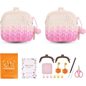 Kanaloa Crochet Kits للمبتدئين - حاكمة DIY المصنوعة يدويًا مع خيوط ، خطاف ، دروس فيديو - هدايا لطيفة للبالغين ، النساء - Mini Vintage Wallet Coin Chang in Kuwait