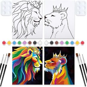 VOCHIC Sip and Paint Kit Pre Drawn Canvas for Adults 2 Pack Couple Paint Art Kits Party Date Night Couples Painting Valentine Lion 8x10 Inches