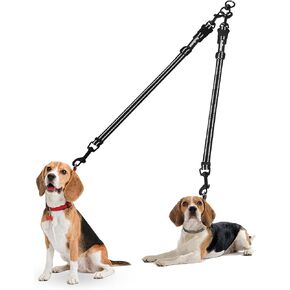 PetBonus Dual Dog Leash Splitter, No Tangle Detachable Double Leashes Coupler for Walking 2 Dogs, Reflective Adjustable Two Dog Training Lead Attachment for Small Medium Large Dogs (Medium, Black)