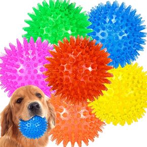 6-Pack 3.5" Squeaky Dog Balls, Durable Soft Spiky Chew Rubber Fetch Toy Balls for Large Medium Aggressive Chewers Teeth Cleaning Chewing Playing Training & Boredom Buster Indoors Outdoors