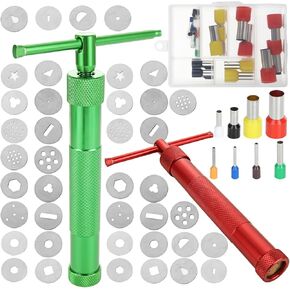 FVIEXE 2PCS Clay Extruder Tool, Polymer Clay Extruder Kit with 40 Extruder Discs and 40 Clay Cutters, Sugar Paste Fondant Extruder Tool Gun Cake Fondant Decorating Tool Set for Making Craft Border