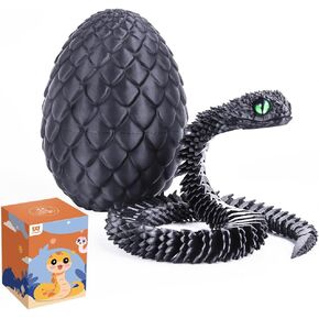 3D Printed Snake Egg with Snake Inside,3D Printed Animals,Like Movable Snake Realistic Slithering Design,18inch Snake (Black)