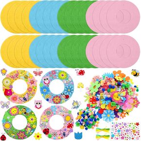 472 PCS Spring Craft Kits Spring DIY Wreath Kit Kit Easter Wreath Arts Decorations with Tulips Butterflies Bees Love Love for Easter Indoor Outdo