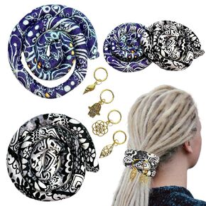 2 pcs Handmade Spiral Lock Hair Tie Bendable Loc Tie Dreadlock Accessory Hair Bands Embedded Ponytail Holders Dreadlock Hair Tie Spiral for Women and Men Thick Curly Hair (Blue & Pink Pattern)