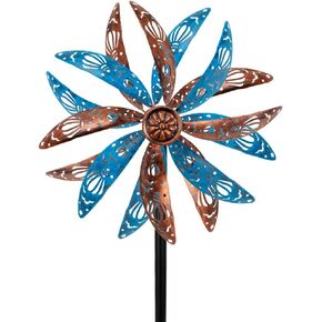 DREAMYSOUL Outdoor Peacock Wind Spinners with Gem Decor, 13" D*65" H Double Sided Kinetic Wind Sculptures & Spinners, Metal Wind Spinners for Yard and Garden