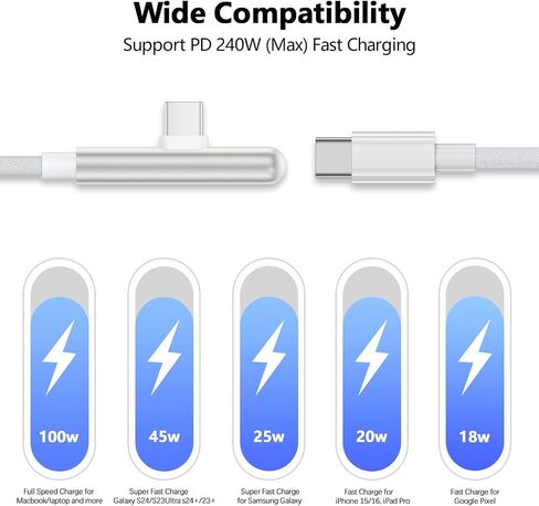 240W USB C to USB C Cable for Macbook Air Pro Laptop, 10ft Type C Woven Charge Cable Ultra-Fast Charging Right-Angle USB C Charger Cord for iPhone 15 16 Pro Max Plus iPad Pro Samsung S24 S23 S22 Ultra in Saudi Arabia