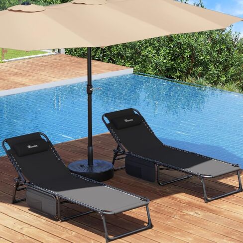 yitahome patio onounge كرسي ، مستلق محمولة صالة كراسي قابلة للطي COT COT 5 POSISTION قابلة للتعديل مع وسادة الرأس وحقائب اليد المحمولة للتخييم ، البلياردو ، الشاطئ والفناء ، الأسود in Saudi Arabia
