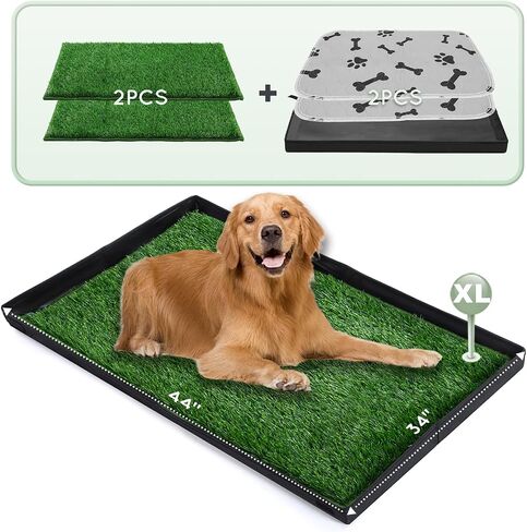Dog Grass Pad with Foldable Dog Litter Box,Large Liner Base for Balcony，Ultra-Absorbent Artificial Grass Pads for Dogs,Dog Pee Pad Holder, Potty Training, 2 PCS Reusable Pee Pad in Saudi Arabia
