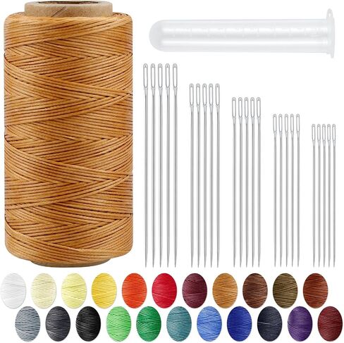 Leather Upholstery Sewing Waxed Thread: PLANTIONAL 218 Yards 210D Wax String Set with 25 Large Eye Hand Sewing Needles, Heavy Duty Sewing Kit for Car Sofa Leather Repair Craft in Saudi Arabia