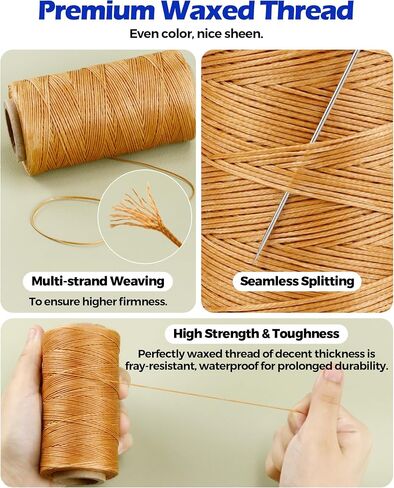 Leather Upholstery Sewing Waxed Thread: PLANTIONAL 218 Yards 210D Wax String Set with 25 Large Eye Hand Sewing Needles, Heavy Duty Sewing Kit for Car Sofa Leather Repair Craft in Saudi Arabia