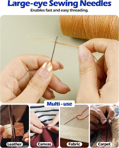 Leather Upholstery Sewing Waxed Thread: PLANTIONAL 218 Yards 210D Wax String Set with 25 Large Eye Hand Sewing Needles, Heavy Duty Sewing Kit for Car Sofa Leather Repair Craft in Saudi Arabia