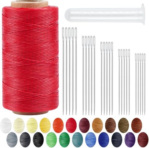 Leather Upholstery Sewing Waxed Thread: PLANTIONAL 218 Yards 210D Wax String Set with 25 Large Eye Hand Sewing Needles, Heavy Duty Sewing Kit for Car Sofa Leather Repair Craft in Saudi Arabia