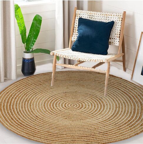 GRUHUM Round Jute Area Rug 8ft Natural Fiber Multicolour Handmade Boho Charm Farmhouse Soft Braided Rustic Vintage Rug for Indoor Kitchen Bedroom Living Room Hallways Enterways(8' feet Round) in Saudi Arabia