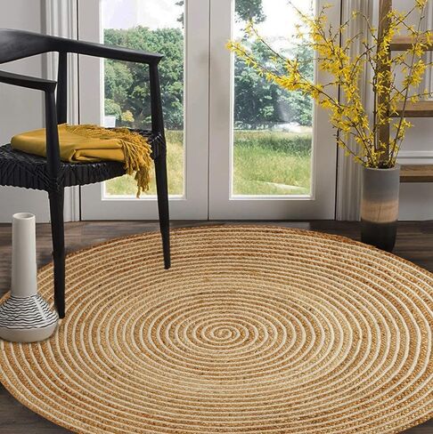 GRUHUM Round Jute Area Rug 8ft Natural Fiber Multicolour Handmade Boho Charm Farmhouse Soft Braided Rustic Vintage Rug for Indoor Kitchen Bedroom Living Room Hallways Enterways(8' feet Round) in Saudi Arabia