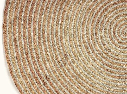 GRUHUM Round Jute Area Rug 8ft Natural Fiber Multicolour Handmade Boho Charm Farmhouse Soft Braided Rustic Vintage Rug for Indoor Kitchen Bedroom Living Room Hallways Enterways(8' feet Round) in Saudi Arabia
