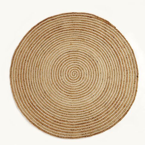 GRUHUM Round Jute Area Rug 8ft Natural Fiber Multicolour Handmade Boho Charm Farmhouse Soft Braided Rustic Vintage Rug for Indoor Kitchen Bedroom Living Room Hallways Enterways(8' feet Round) in Saudi Arabia