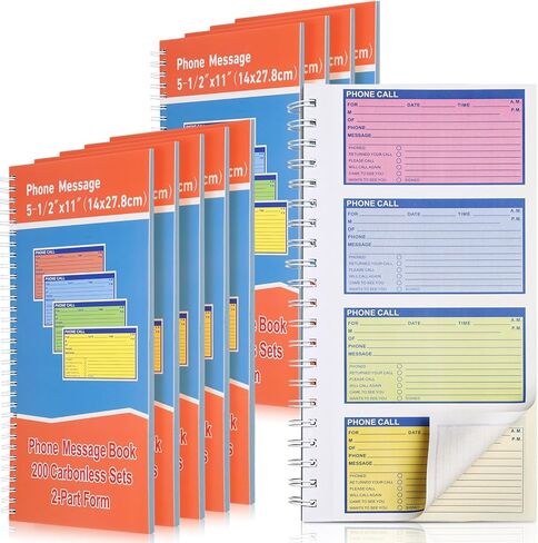 1 Pcs Spiral Bound Phone Message Book 5-1/2" x 11" 2 Part Colorful Carbonless Phone Message Pads 4 Messages Per Page Carbon Copy Notebook Spiral Phone Call Log Book for Business Office in Kuwait