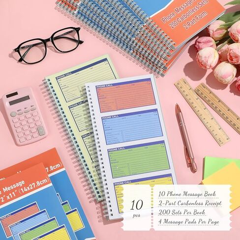 1 Pcs Spiral Bound Phone Message Book 5-1/2" x 11" 2 Part Colorful Carbonless Phone Message Pads 4 Messages Per Page Carbon Copy Notebook Spiral Phone Call Log Book for Business Office in Kuwait