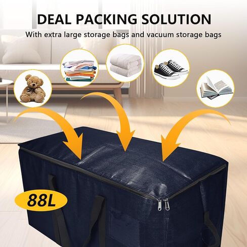 Extra Large Storage Bags Set Heavy Duty Moving Totes with Handles, Waterproof Dual-Durable Storage Totes For Space-Saving Moves, (Dark Blue, 12 Park-2 Moving bag & 10 Vacuum Seal Bags) in Saudi Arabia
