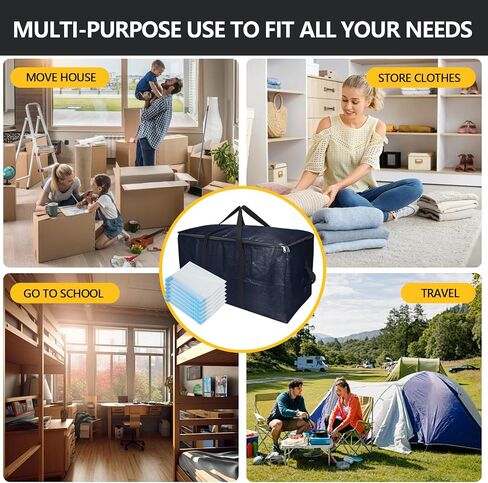 Extra Large Storage Bags Set Heavy Duty Moving Totes with Handles, Waterproof Dual-Durable Storage Totes For Space-Saving Moves, (Dark Blue, 12 Park-2 Moving bag & 10 Vacuum Seal Bags) in Saudi Arabia