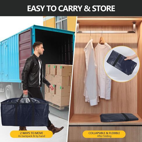Extra Large Storage Bags Set Heavy Duty Moving Totes with Handles, Waterproof Dual-Durable Storage Totes For Space-Saving Moves, (Dark Blue, 12 Park-2 Moving bag & 10 Vacuum Seal Bags) in Saudi Arabia