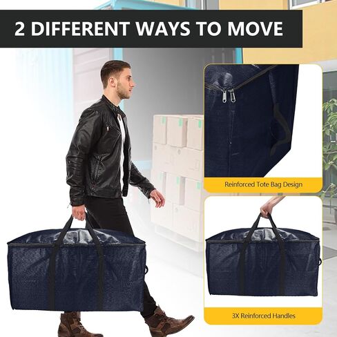 Extra Large Storage Bags Set Heavy Duty Moving Totes with Handles, Waterproof Dual-Durable Storage Totes For Space-Saving Moves, (Dark Blue, 12 Park-2 Moving bag & 10 Vacuum Seal Bags) in Saudi Arabia