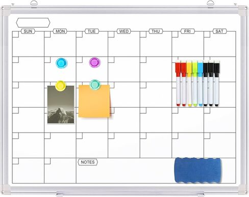 Dry Erase Calendar Whiteboard for Wall, 24 x 18 Inches Magnetic Monthly White Board Calendar, Aluminum Frame Planner WhiteBoard with Markers, Eraser, Magnets in Saudi Arabia