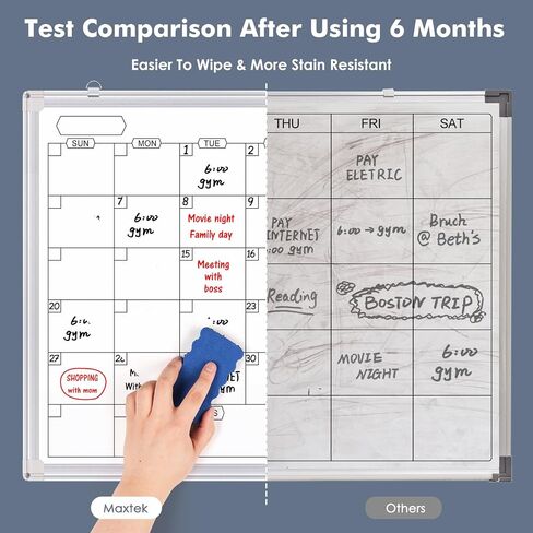 Dry Erase Calendar Whiteboard for Wall, 24 x 18 Inches Magnetic Monthly White Board Calendar, Aluminum Frame Planner WhiteBoard with Markers, Eraser, Magnets in Saudi Arabia