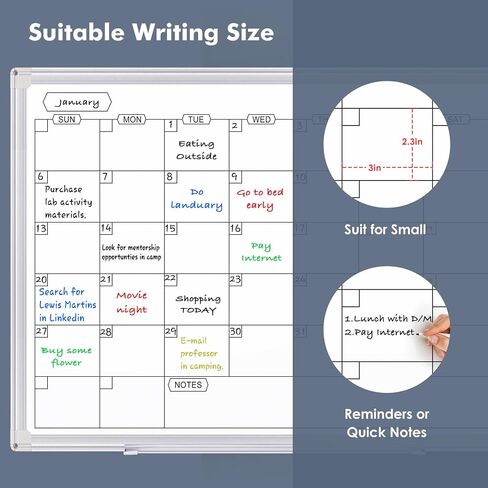 Dry Erase Calendar Whiteboard for Wall, 24 x 18 Inches Magnetic Monthly White Board Calendar, Aluminum Frame Planner WhiteBoard with Markers, Eraser, Magnets in Saudi Arabia