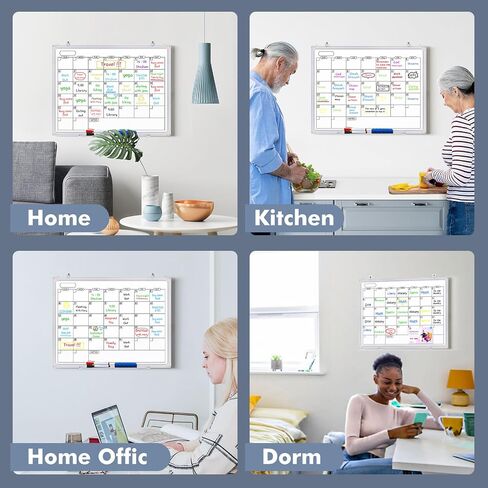 Dry Erase Calendar Whiteboard for Wall, 24 x 18 Inches Magnetic Monthly White Board Calendar, Aluminum Frame Planner WhiteBoard with Markers, Eraser, Magnets in Saudi Arabia